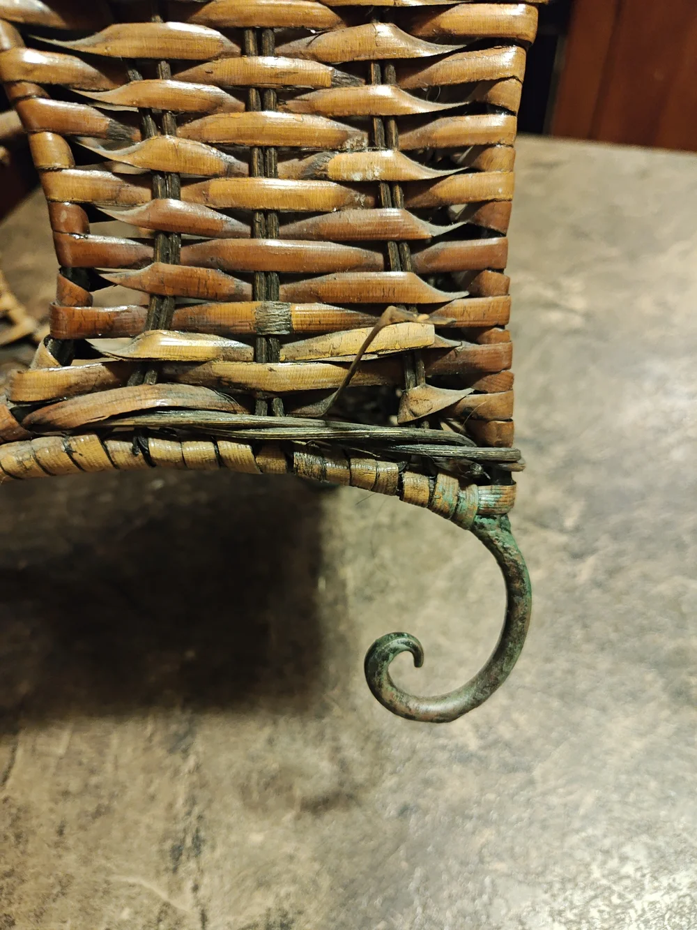 Source Unknown Wicker Hanging Basket with Green Metal Frame
